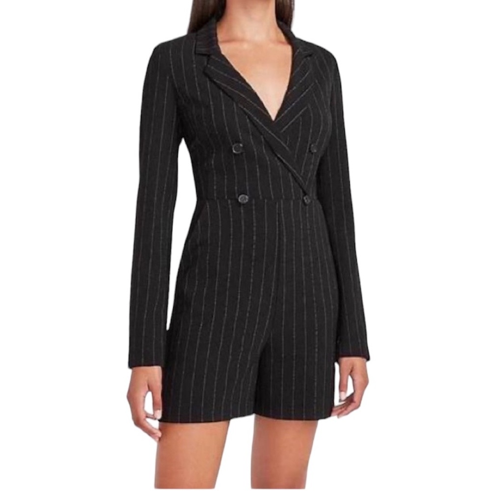 EXPRESS Pinestripe Double Breasted Blazer Romper With POCKETS & Long Sleeves